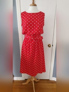 Red Polka Dot Belted Women’s Dress